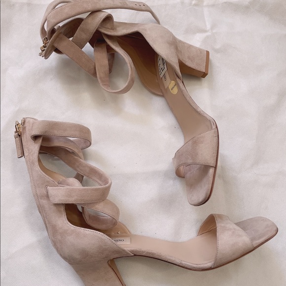 VALENTINO Suede Caged Ankle Strap Sandals in Camel Rose - Picture 6 of 8